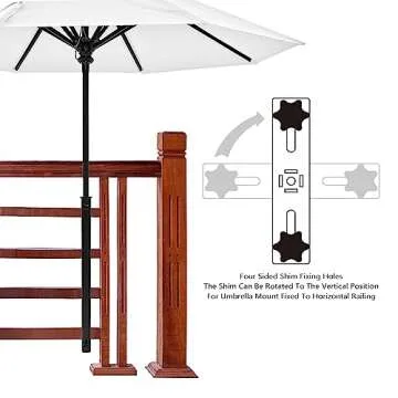 HAINAWANG Deck Umbrella Mount, Non-Slip Patio Umbrella Holder for Metal & Wood Railing Post or Fence (Max Span 5.85inch), Outdoor Umbrella Bracket Clamp of Stainless Steel Heavy-Duty (Black)