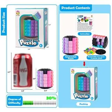 R.Y.TOYS Rotate and Slide Puzzle-Design Patent,Fidget Toys(Restore/Create)-12 Colors,5 Layers-Open Cover for Quick Play,Brain Teaser,Sensory Toys,Stocking Stuffers
