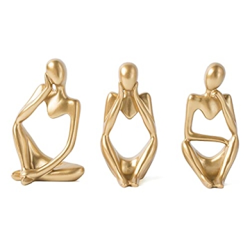 FJS Gold Thinker Statues for Table Decor Abstract Art Sculpture Set of 3 Gold Figurines House Decora...
