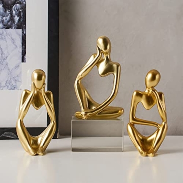 FJS Gold Thinker Statues Set of 3 Abstract Art Sculptures