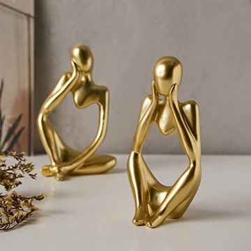 FJS Gold Thinker Statues Set of 3 Abstract Art Sculptures