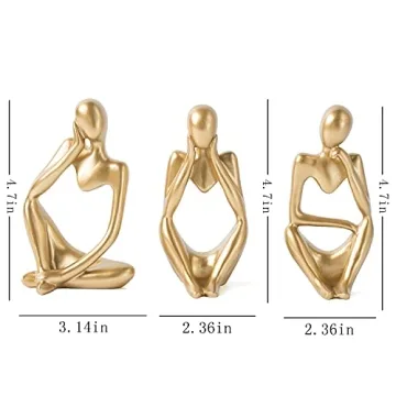 FJS Gold Thinker Statues Set of 3 Abstract Art Sculptures