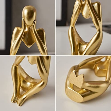 FJS Gold Thinker Statues Set of 3 Abstract Art Sculptures