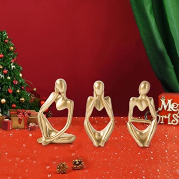 FJS Gold Thinker Statues Set of 3 Abstract Art Sculptures