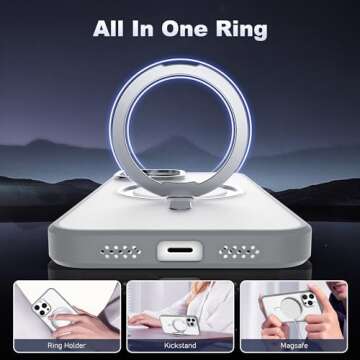 SAITONG for iPhone 12 Case & iPhone 12 Pro Case with 360° Rotatable Magnetic Ring Stand [Compatible with Mag-Safe] [Military-Grade Protection] Translucent Back Phone Case 6.1" for Women Men, Grey