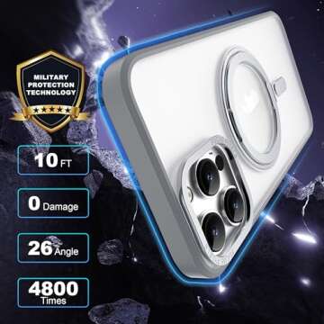 SAITONG for iPhone 12 Case & iPhone 12 Pro Case with 360° Rotatable Magnetic Ring Stand [Compatible with Mag-Safe] [Military-Grade Protection] Translucent Back Phone Case 6.1" for Women Men, Grey