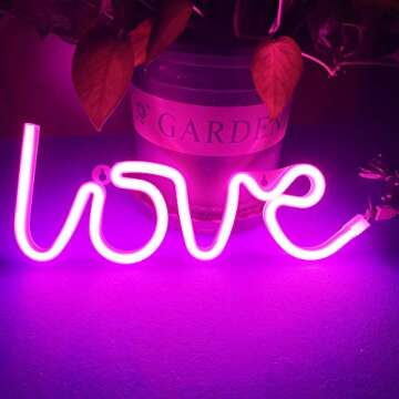 LED Pink Love Neon Sign for Wall Decor Light - Love Lamp - 3 AA Battery or USB Powered Neon NightLig...
