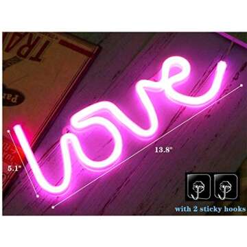 LED Pink Love Neon Sign for Wall Decor Light - Love Lamp - 3 AA Battery or USB Powered Neon NightLight for Kids Room Decor,Home,Party,Birthday,Wedding,Christmas,New Year