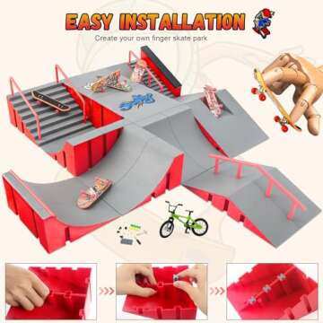 CS COSDDI Finger Skateboard Park Kits,Skateboard Finger Toys with 8 Finger Skateboards & 14 Skatepark Deck Ramp,1 Finger Bike for Boys or Girls Gift,Mini Finger Skateboards Ramp Accessories Set（red）