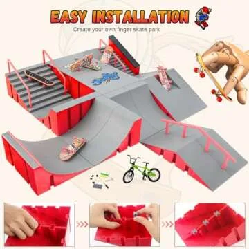 CS COSDDI Finger Skateboard Park Kits,Skateboard Finger Toys with 8 Finger Skateboards & 14 Skatepark Deck Ramp,1 Finger Bike for Boys or Girls Gift,Mini Finger Skateboards Ramp Accessories Set（red）