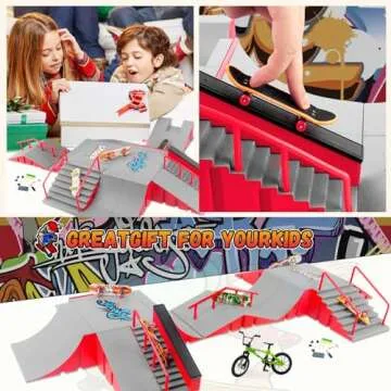 CS COSDDI Finger Skateboard Park Kits,Skateboard Finger Toys with 8 Finger Skateboards & 14 Skatepark Deck Ramp,1 Finger Bike for Boys or Girls Gift,Mini Finger Skateboards Ramp Accessories Set（red）