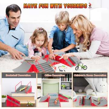 CS COSDDI Finger Skateboard Park Kits,Skateboard Finger Toys with 8 Finger Skateboards & 14 Skatepark Deck Ramp,1 Finger Bike for Boys or Girls Gift,Mini Finger Skateboards Ramp Accessories Set（red）