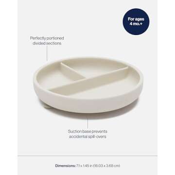 Lalo Suction Plates - 2 Pack, 100% Silicone Non-Toxic BPA-Free Baby Plates with Suction Base To Prevent Accidental Tip-Overs - Suction Plates for Toddlers With Three Divided Sections - Oatmeal
