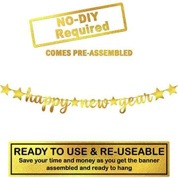 KatchOn, Shiny Gold Happy New Year Banner - No DIY, 10 Feet | Happy New Year Sign, New Years Eve Par...