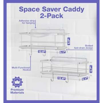 KINCMAX Premium Shower Caddy, Self Adhesive Wall Shower Organizer, 2-Pack No Drill Bathroom Shower S...