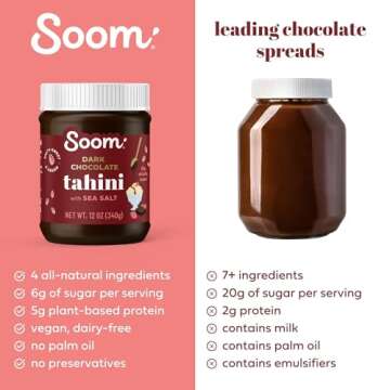 Soom Foods Dark Chocolate Sea Salt Tahini Spread 12oz (Pack of 2) | Silky Smooth Texture for Baking, Desserts, Hummus | Vegan, Nut-Free, Gluten-Free