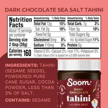 Soom Foods Dark Chocolate Sea Salt Tahini Spread 12oz (Pack of 2) | Silky Smooth Texture for Baking, Desserts, Hummus | Vegan, Nut-Free, Gluten-Free