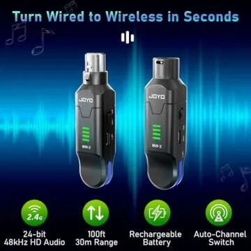 JOYO 2.4GHz Wireless Microphone System - 4-Channel XLR Transmitter & Receiver