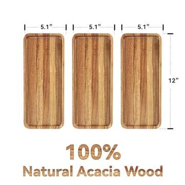 Anyvape Acacia Wood Serving Trays, Set of 3 Wooden Serving Platters for Home Decor, Food, Cheese, Fr...