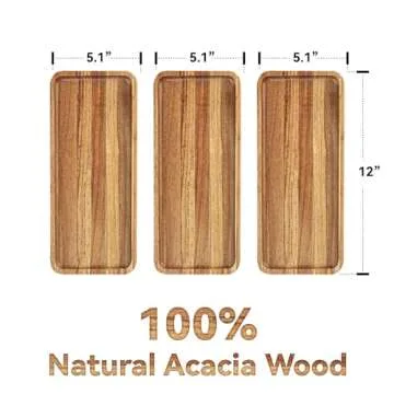 Anyvape Acacia Wood Serving Trays, Set of 3 Wooden Serving Platters for Home Decor, Food, Cheese, Fr...