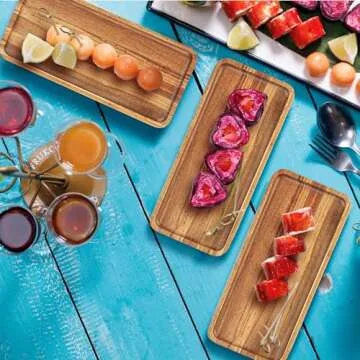 Anyvape Acacia Wood Serving Trays, Set of 3 Wooden Serving Platters for Home Decor, Food, Cheese, Fruit, Vegetables, Charcuterie, Appetizer Serving Tray(11.8 x 5.1 x 0.78 inches)