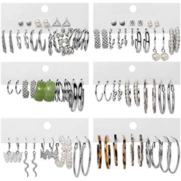 30 Pairs Gold Hoop Earrings Set for Women, Fashion Hoop Stud Drop Dangle Earrings Boho Statement Pap...