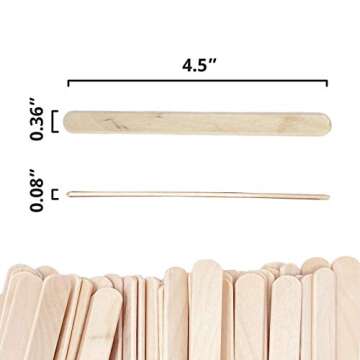Makerstep 200 Natural Wood Craft, Popsicle Sticks for Crafts 4.5 Inch, Waxing Spatulas, Epoxy Resin Stirring, Ice Cream Candy Making and Garden Markers. Smooth, Splinter-Free, Wooden Wax Sticks