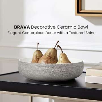 Torre & Tagus Brava Silver Decorative Bowl for Home Decor - 10" Large Ceramic Bowl Decorative Silver...