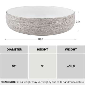 Torre & Tagus Brava Silver Decorative Bowl for Home Decor - 10" Large Ceramic Bowl Decorative Silver Bowl Decor For Table, Large Decorative Bowl For Keys & Silver Fruit Bowl For Kitchen Counter