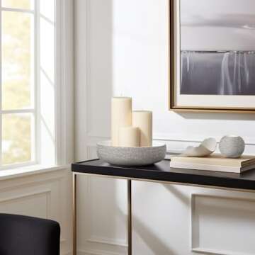 Torre & Tagus Brava Silver Decorative Bowl for Home Decor - 10" Large Ceramic Bowl Decorative Silver Bowl Decor For Table, Large Decorative Bowl For Keys & Silver Fruit Bowl For Kitchen Counter