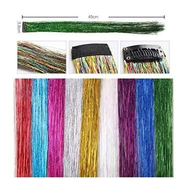 LiaSun 10Pcs/set Highlight Glitter Tinsel Hair Extensions Clip In - Colored Party Sparkling & Shiny Hair Extensions - Multi-Colors Hair Streak Bling Hairpieces (Silver)