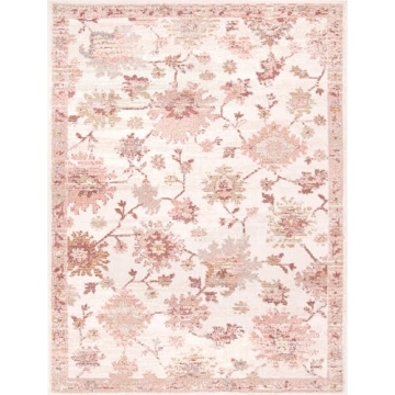 Simply Southern Cottage Southern Heritage - 5'3" x 7' Rectangle in Pink, Floral Traditional Area Rug...