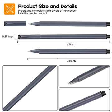 iBayam Journal Pens Fine Point Markers Fine Tip Drawing Pen Porous Fineliner Pens for Journaling Writing Note Taking Calendar Coloring Art Office School Supplies, Mars Black, 18-Pack