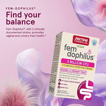 Jarrow Formulas Fem-Dophilus - 5 Billion CFU Per Serving - Womens Probiotic Supplement - Urinary Tract & Vaginal Health - Up to 30 Servings (Veggie Caps)
