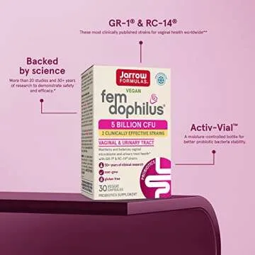 Jarrow Formulas Fem-Dophilus - 5 Billion CFU Per Serving - Womens Probiotic Supplement - Urinary Tract & Vaginal Health - Up to 30 Servings (Veggie Caps)