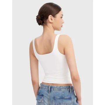 PUMIEY Stylish White Square Neck Tank for Women