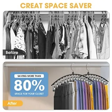 Space Saving Pants Hangers - 15 Clips for Efficient Storage