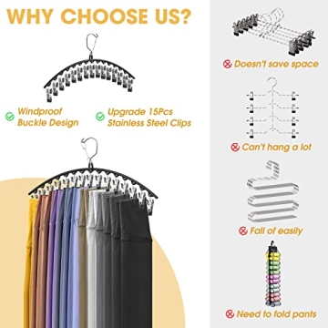 Space Saving Pants Hangers - 15 Clips for Efficient Storage