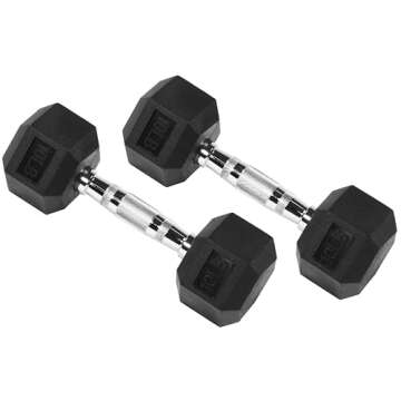 Fitvids Premium Rubber Encased Hex Dumbbell, 10LB Pair