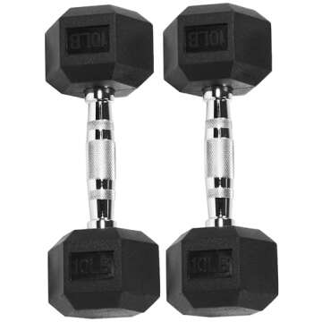 Fitvids Premium Rubber Encased Hex Dumbbell, 10LB Pair