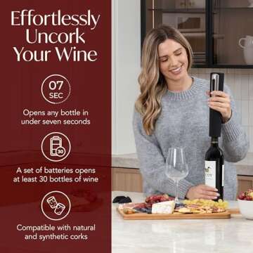 Electric Wine Opener Battery Operated with Stand and Built-in Foil Cutter - Automatic Wine Opener - ...