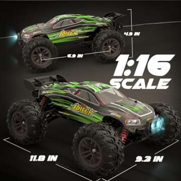 Hosim 2845 Brushless 60+ KMH 4WD High Speed RC Monster Truck, 1:16 Scale RC Car All Terrain Off-Road Waterproof 2.4GHZ Hobby Grade Remote Control Vehicle for Adults Children(Green)