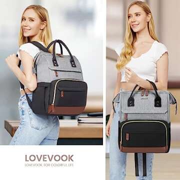 LOVEVOOK Laptop Backpack for Women, 17 Inch Work Business Backpacks Purse with USB Port, Large Capacity Nurse Bag College Bookbag for School, Waterproof Casual Daypack for Travel