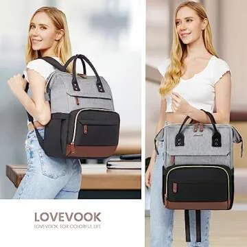 LOVEVOOK Laptop Backpack for Women, 17 Inch Work Business Backpacks Purse with USB Port, Large Capacity Nurse Bag College Bookbag for School, Waterproof Casual Daypack for Travel