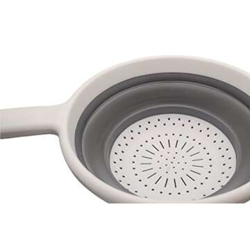 Handy Housewares 8" Round Space Saving Collapsible Silicone Kitchen Colander Food Strainer with Handle - White (2 Pack)