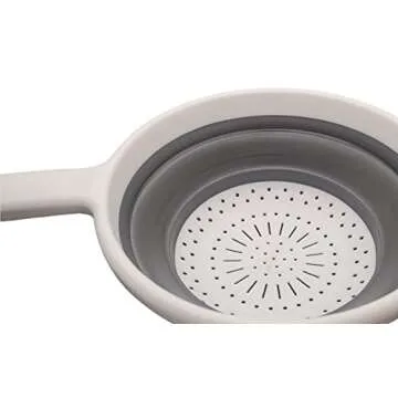 Handy Housewares 8" Round Space Saving Collapsible Silicone Kitchen Colander Food Strainer with Handle - White (2 Pack)