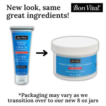 Bon Vital' Original Massage Creme for a Versatile Massage Foundation to Relax Sore Muscles & Repair Dry Skin, Revitalize Skin and Lock in Moisture, 8 Ounces (Packaging May Vary)