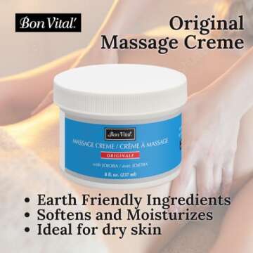 Bon Vital' Original Massage Creme for a Versatile Massage Foundation to Relax Sore Muscles & Repair Dry Skin, Revitalize Skin and Lock in Moisture, 8 Ounces (Packaging May Vary)