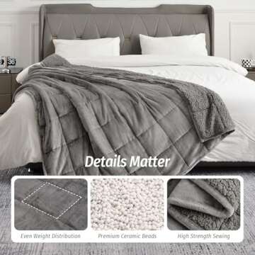 Wemore Sherpa Fleece Weighted Blanket for Adult, 15 lbs Dual Sided Cozy Fluffy Heavy Blanket, Ultra Fuzzy Throw Blanket with Soft Plush Flannel Top, 48 x 72 inches, Grey on Both Sides