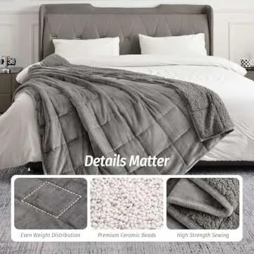 Wemore Sherpa Fleece Weighted Blanket for Adult, 15 lbs Dual Sided Cozy Fluffy Heavy Blanket, Ultra Fuzzy Throw Blanket with Soft Plush Flannel Top, 48 x 72 inches, Grey on Both Sides